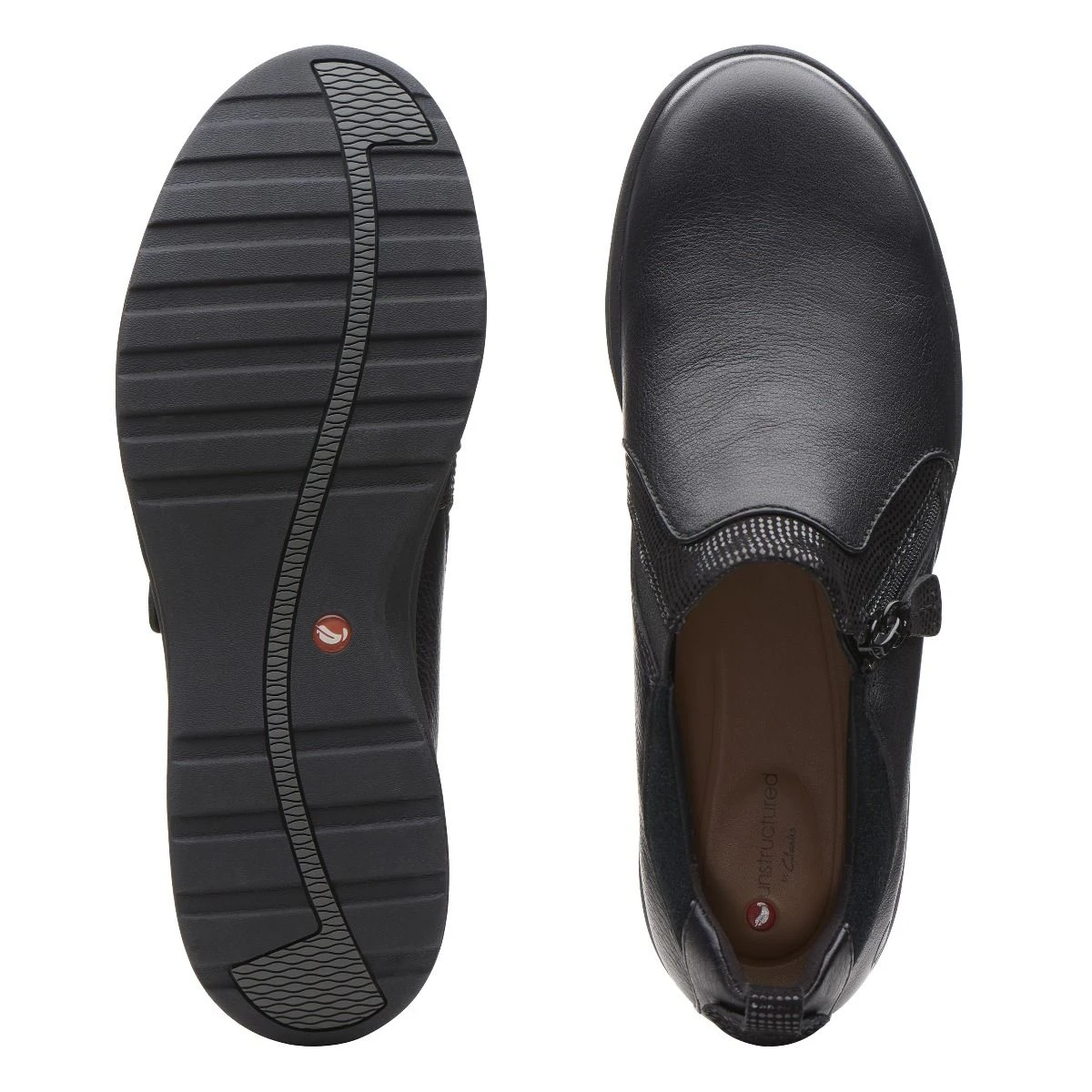 Clarks Un Adorn Zip Black Leather Slip-On 8 Clarks Un Adorn Zip Black Leather Slip-On - Image 6