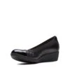 Clarks Elin Palm Black Leather Wedge Heel