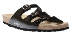 Mephisto Nolene Black Patent Leather Triple-Strap Slide Sandal
