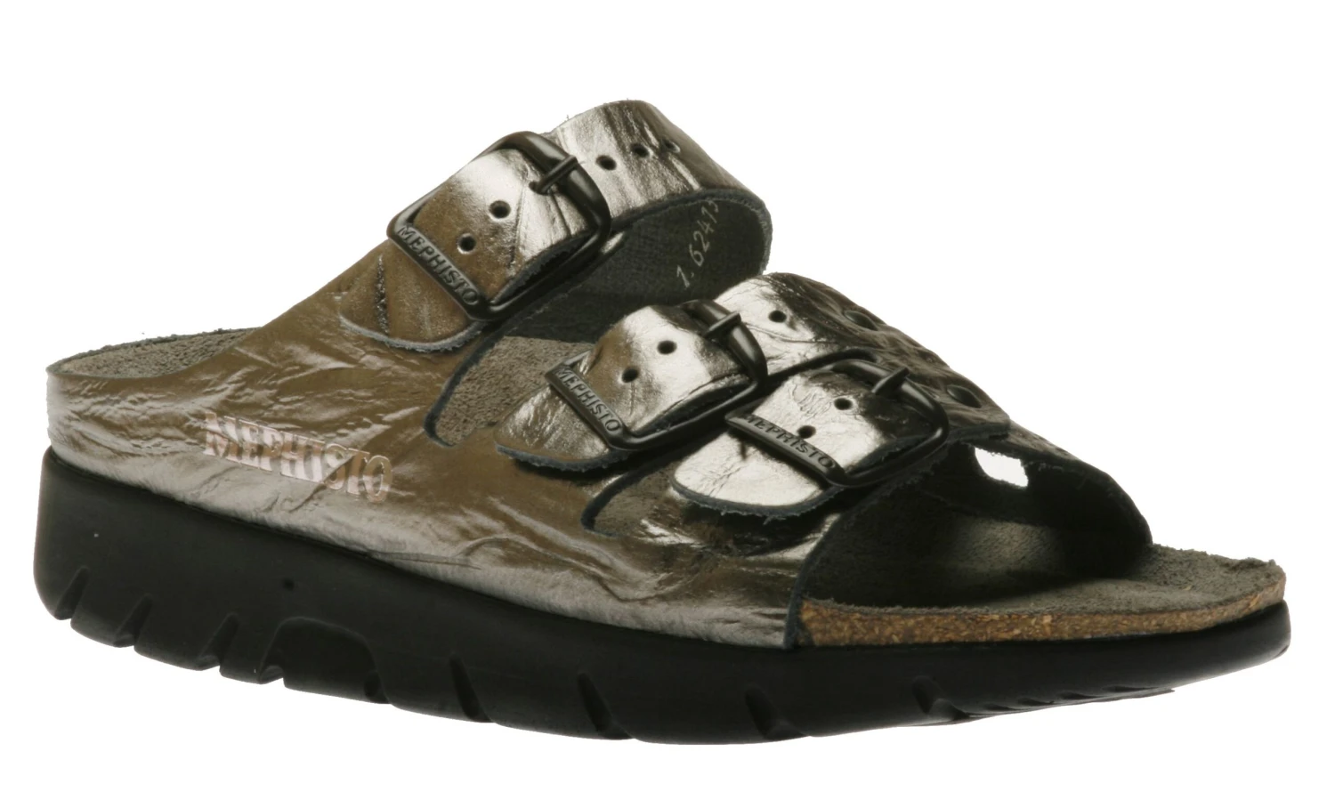 Mephisto Zach Grey Metallic Leather Slide Sandal 3 Mephisto Zach Grey Metallic Leather Slide Sandal