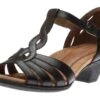 Rockport Abbott Curvy Black Leather T-Strap Sandal -Walking On A Cloud ROCABBOTTCT01