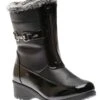 Front Zipper Faux Fur Trim Black Patent Vegan Leather Winter Boot -Walking On A Cloud SNO502G01