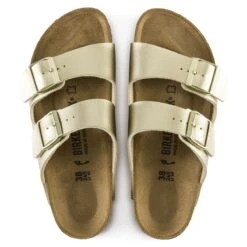 Birkenstock Arizona Birko-Flor Gold Slide Sandal -Walking On A Cloud birarizona18b