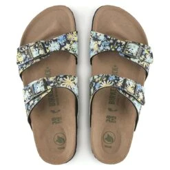 Birkenstock Sydney Vegan Birko-Flor Summer Floral Blue Double Strap Slide Sandal -Walking On A Cloud birsydneyveg003c