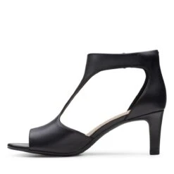Clarks Alice Flame Black Leather Heeled Sandal -Walking On A Cloud claaliceflame01b