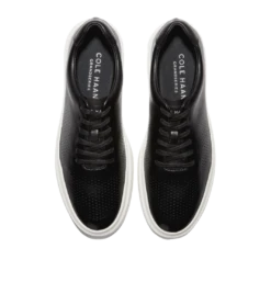 Cole Haan GrandPrø Rally Laser Cut Black Leather Lace-Up Sneaker -Walking On A Cloud colrally01b