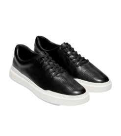 Cole Haan GrandPrø Rally Laser Cut Black Leather Lace-Up Sneaker -Walking On A Cloud colrally01d