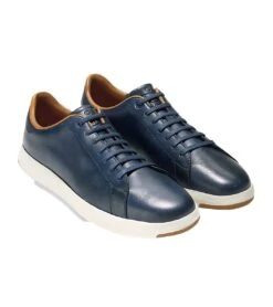 Cole Haan GrandPrø Blue Leather Lace-Up Tennis Sneaker -Walking On A Cloud coltennis03g