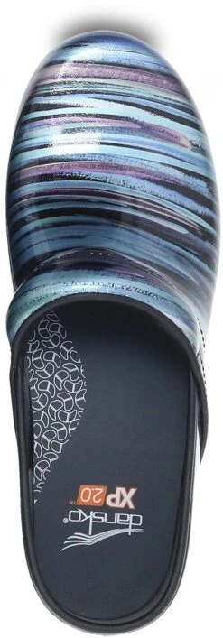 Dansko XP 2.0 Teal Striped Patent Leather Clog -Walking On A Cloud danxp2003b