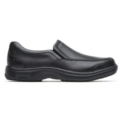 Battery Park Service Black Leather Slip-On Shoe -Walking On A Cloud dunbatterysr01d