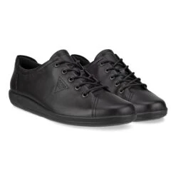 ECCO Soft 2.0 Black Leather Black Sole Lace-Up Sneaker -Walking On A Cloud ecc20650301e