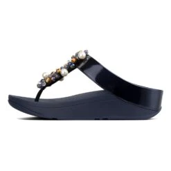 Deco Midnight Navy Pearlized Faux Leather Thong Sandal 7 Deco Midnight Navy Pearlized Faux Leather Thong Sandal -Walking On A Cloud fitdeco03a