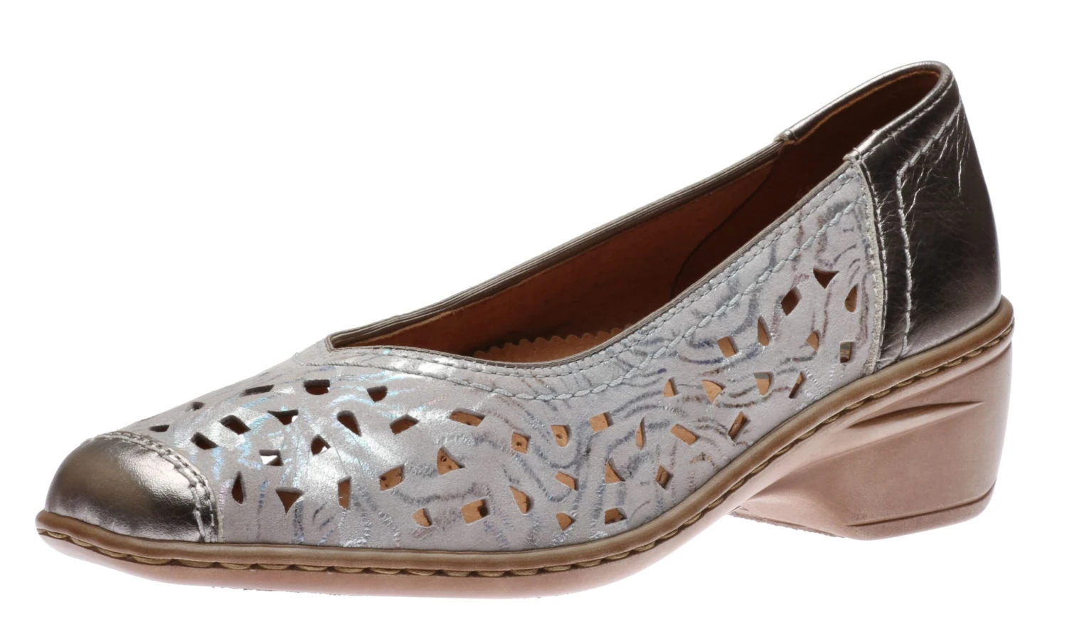 Rashida Metallic Perforated Leather Low Heel Pump 3 Rashida Metallic Perforated Leather Low Heel Pump
