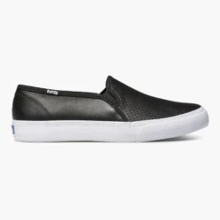 Keds Double Decker Black Perforated Leather Slip-On Sneaker -Walking On A Cloud keddoubledp01a