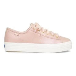 Keds Triple Kick Peach Iridescent Leather Lace-Up Platform Tennis Sneaker -Walking On A Cloud kedtripleki13a