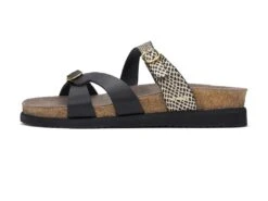 Mephisto Hannel Cuba Black Gold Textured Leather Slide Sandal -Walking On A Cloud mephannel01d