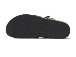 Mephisto Hannel Cuba Black Gold Textured Leather Slide Sandal -Walking On A Cloud mephannel01e