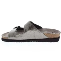 Mephisto Harmony Metallic Grey Leather Crinkle Slide Sandal -Walking On A Cloud mepharmony05d