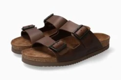 Mephisto Nerio Scratch Brown Leather Slide Sandal -Walking On A Cloud mepnerio02d