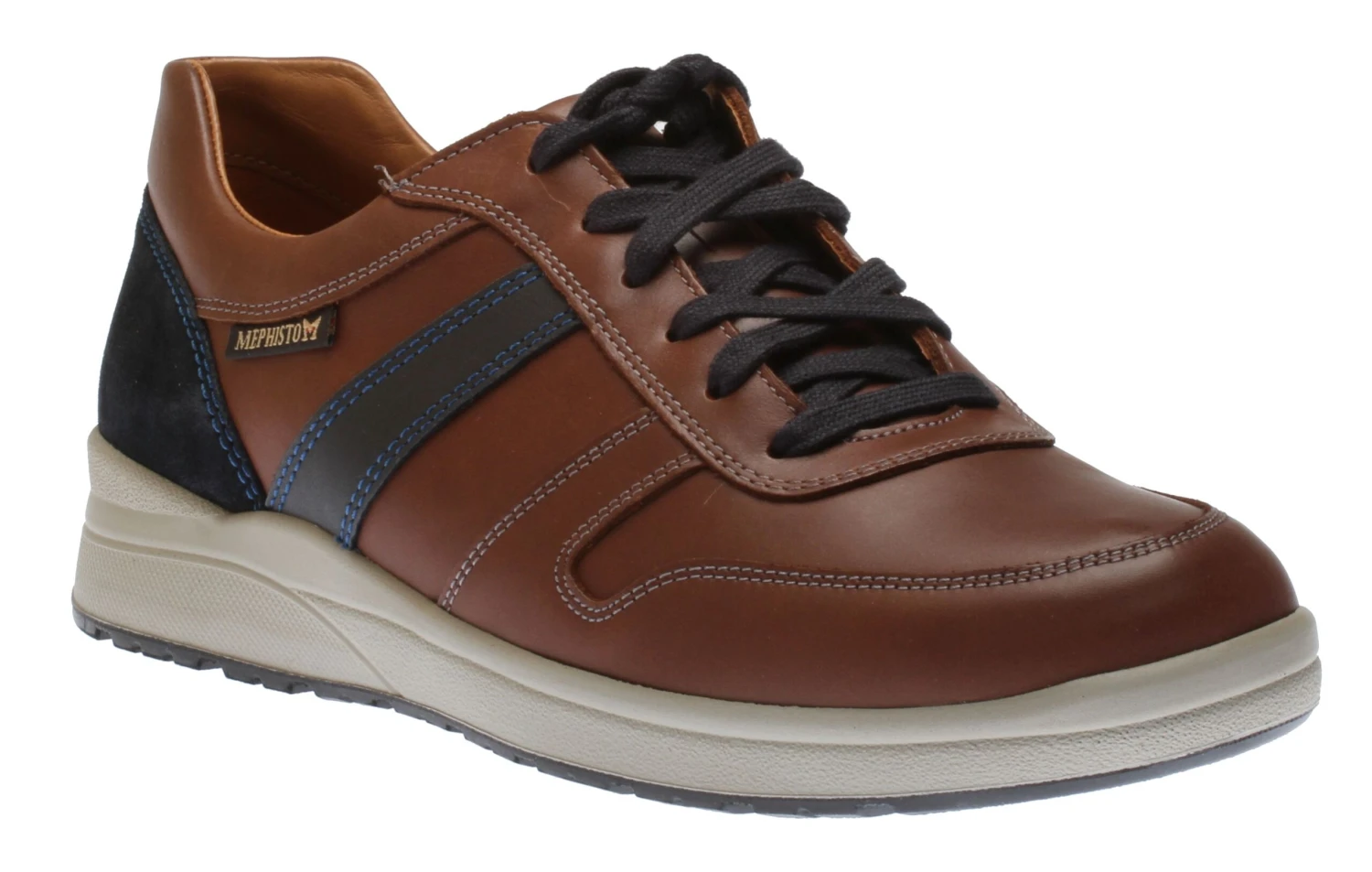 Mephisto Vito Chesnut Brown Navy Leather Lace-Up Sneaker 3 Mephisto Vito Chesnut Brown Navy Leather Lace-Up Sneaker