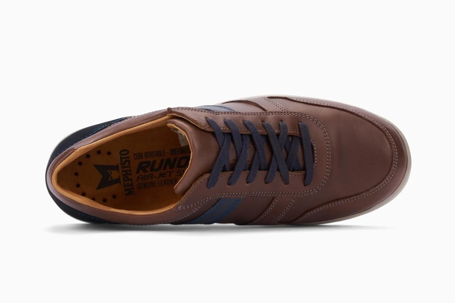 Mephisto Vito Chesnut Brown Navy Leather Lace-Up Sneaker 5 Mephisto Vito Chesnut Brown Navy Leather Lace-Up Sneaker - Image 3
