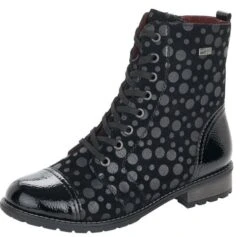 Remonte Largo Black Grey Polka Dot Lace-Up Ankle Boot
