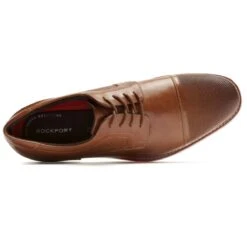 Rockport Saxxen Cognac Brown Leather Wingtip Oxford Dress Shoe -Walking On A Cloud rocsaxxen06b