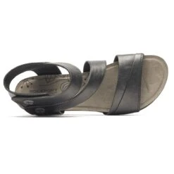 Rockport Shona Black Metallic Leather Asymmetrical Cuff Wedge Sandal -Walking On A Cloud rocshonaas01b