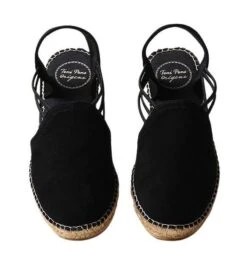 Toni Pons Nuria Black Suede Slip-On Espadrille Flat Sandal -Walking On A Cloud tonnuria01c